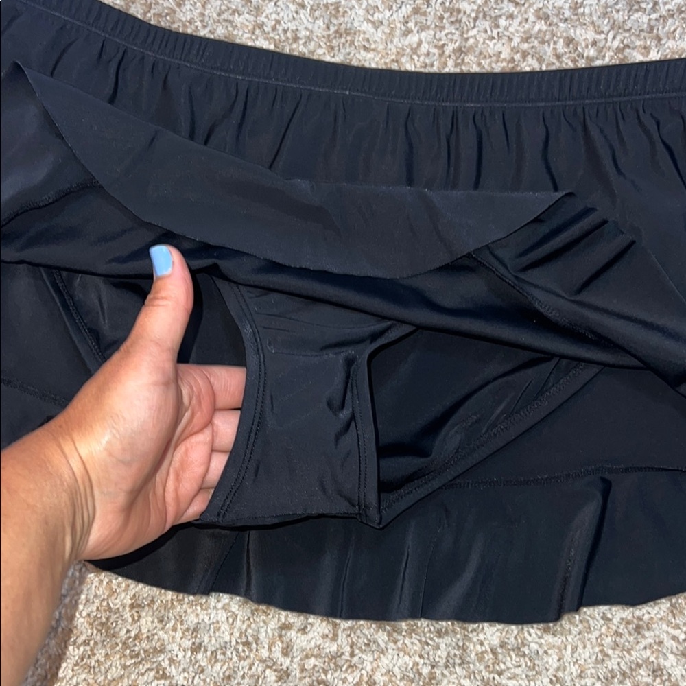 Aqua Green Black Ruffled Mini Skirt Resort Wear Size Large - Picture 7 of 9